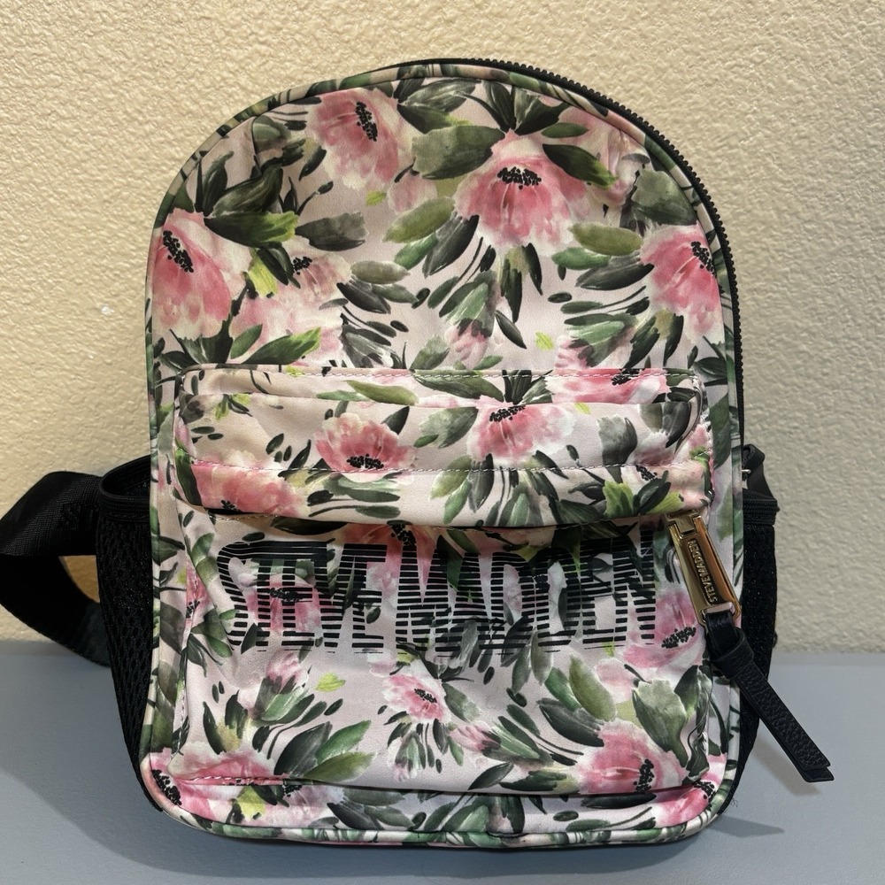 Steve Madden Mini Purse Backpack Bag Floral pink Green Adjustable Canvas‎ Straps